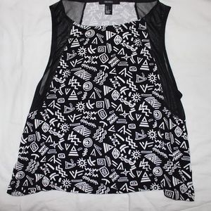 Forever 21 Black&White Tribal Mesh Sleeved Top